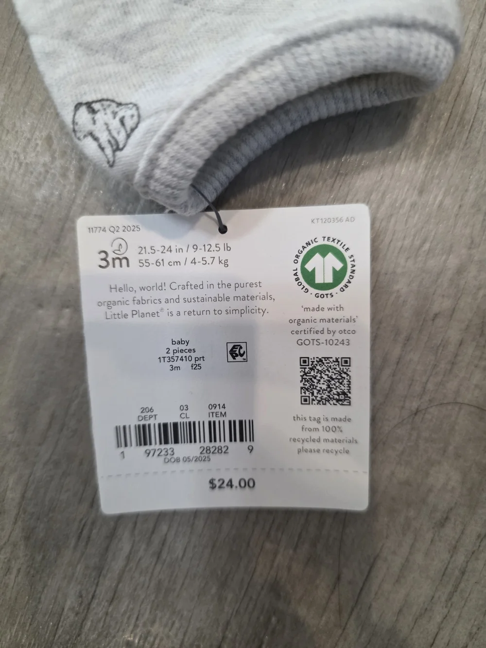 Gray Hooded Baby Set with Bear Print